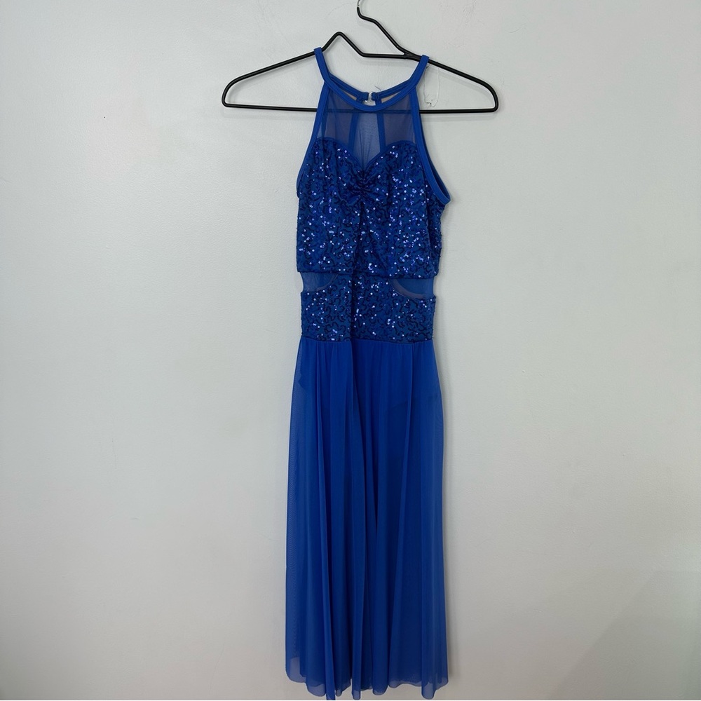 Weissman Small Adult Royal Blue "Seven Shades of Blue" Maxi Halter Dress #9876